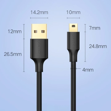 UGREEN 5-kolíkový pozlátený USB – mini USB kábel 0,5 m čierny (US132)