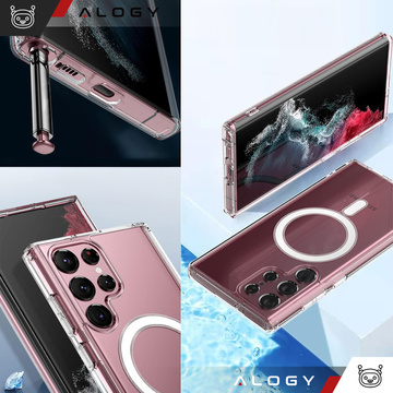 Etui do Samsung Galaxy S24 Ultra Mag Safe Case obudowa plecki Cover Anti-Shock Clear Alogy Przezroczyste + Szkło