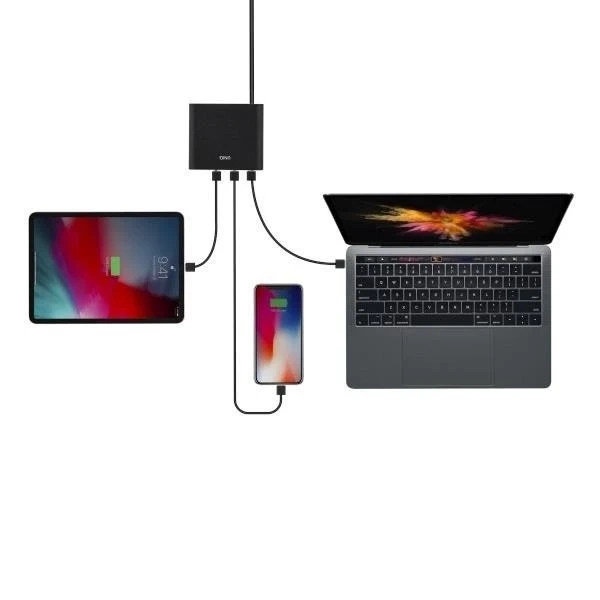 UNIQ Ład. siec. HUB Surge 90W czarny /charcoal black 2xUSB Quick Charge 3.0 2xUSB-C PD 3.0 (LITHOS Collective)