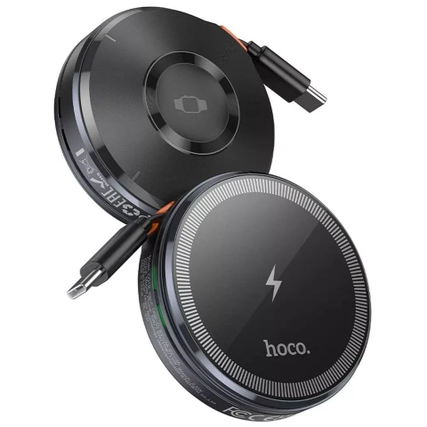 Бездротовий зарядний пристрій HOCO з висувним кабелем Type-C, сумісний з MagSafe та Apple Watch 15W CQ18 сірого кольору