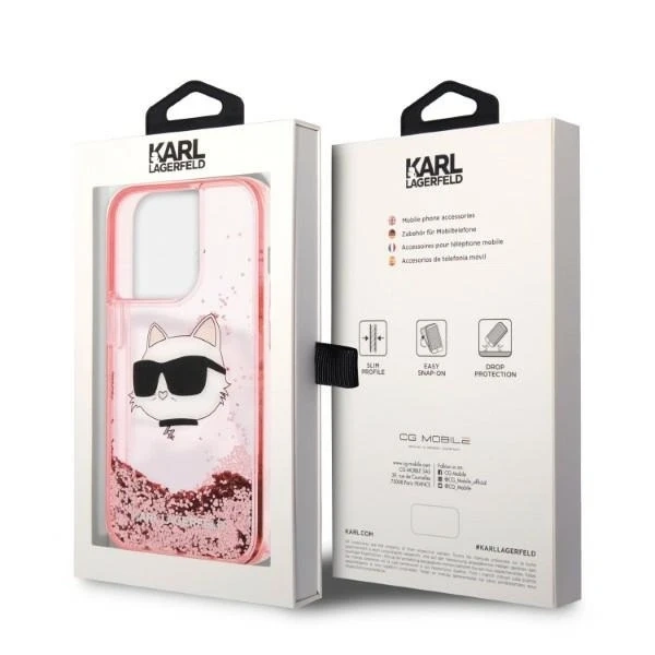 Karl Lagerfeld KLHCP14XLNCHCP case for iPhone 14 Pro Max 6.7" hard case Glitter Choupette Head pink/pink