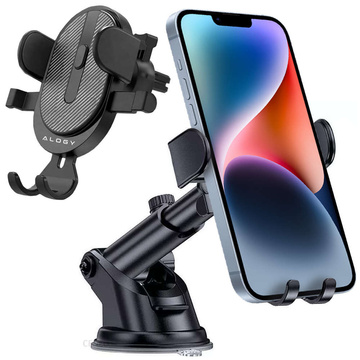 Alogy 2-in-1-Autohalterung für 6,5-Zoll-Telefon, gravitativ für Windschutzscheibe, Armaturenbrett, Kühlergrill, Easy One Touch Organizer