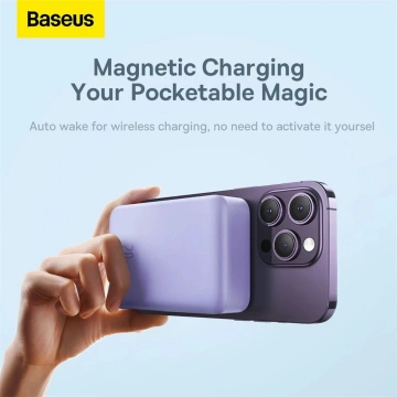 Baseus Magnetic Mini 20000 mAh 20W Powerbank – lila USB-C / USB-C-Kabel