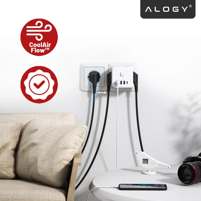 Network splitter splitter Charger adapter thief 3 sockets EU 3x USB USB-C C 7in1 Alogy White