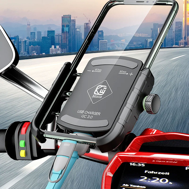 Kewig KWG-M8 motorcycle phone holder with QC 3.0 charger