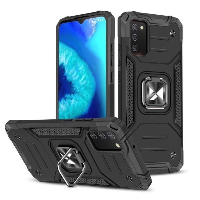 Wozinsky Ring Armor Toughened Hybrid Case Magnetic Cover Holder Samsung Galaxy A03s Black