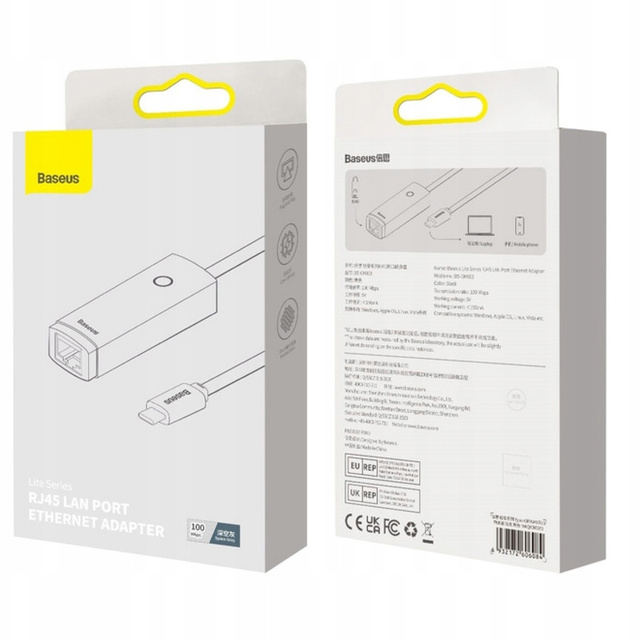 Adapter karta sieciowa LAN Baseus Erhernet przejściówka USB-C do RJ45 1000Mbps