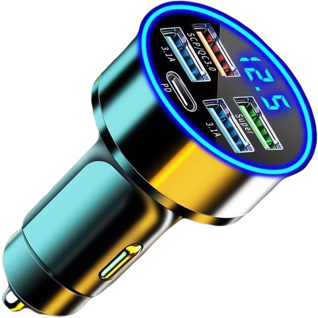 Nabíječka do auta 4x USB QC 3.0 USB C PD 20W LED rychlá výkonná 250W pro telefon Alogy Car černá