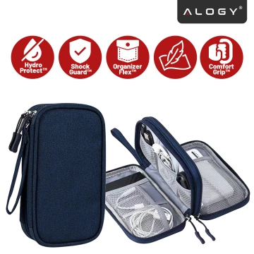 Pouzdro na cestovní doplňky, organizér na kabely, nabíječky, telefon a powerbanku, multifunkční a kompaktní 21 x 12,5 x 5 cm, Alogy TravelPack™ – tmavě modrá