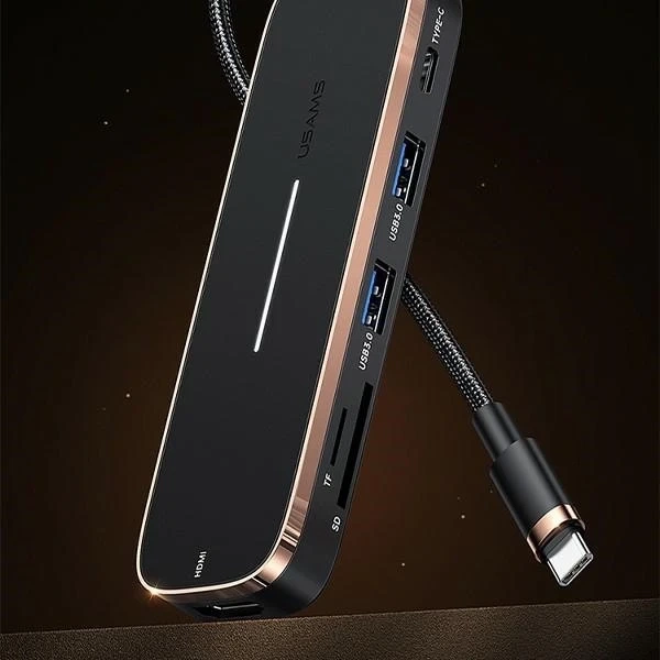 USAMS Adaptér HUB 2xUSB USB-C HDMI Micro SD SD čierna/čierna SJ575HUB01 (US-SJ575)