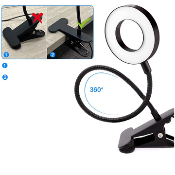 Lampa flexibilné kruhové svietidlo Alogy klip krúžok na stôl flexibilné univerzálne diaľkové ovládanie USB Black
