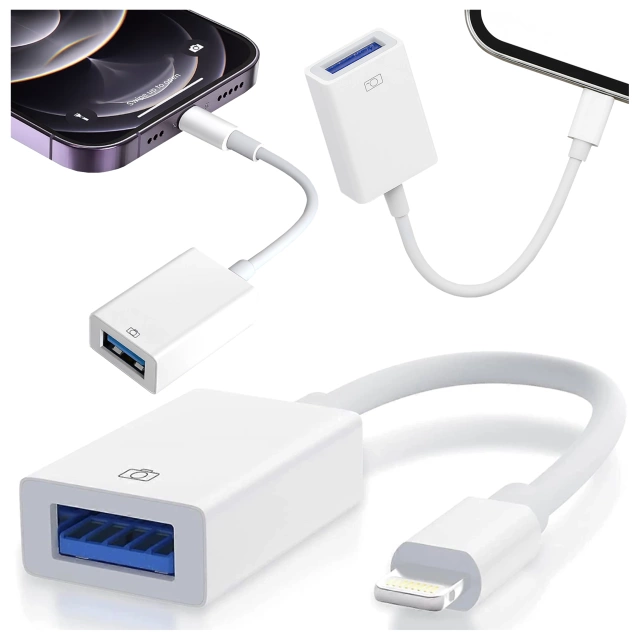 Przejściówka Adapter USB OTG USB-A 3.0 do Lightning, Kabel do iPhone i iPad, Obsługa Pendrive, Szybki Transfer Danych, Alogy OTGLink™ – Biały