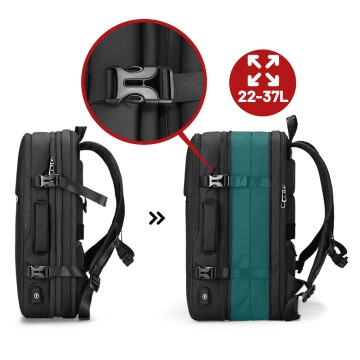 Mark Ryden 17.3" Laptop Backpack, USB Port, Waterproof, Minimalist and Roomy 37L, Comfortable, Expandable with 180° Opening, 48 × 31 × 14-25 - Black