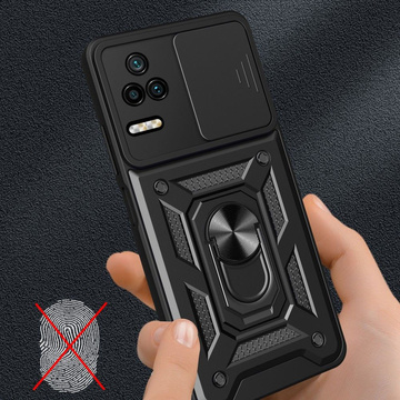 Pancierové puzdro Camshield Pro Stand Cover Ring s krytom fotoaparátu pre Xiaomi Poco F4 5G Black