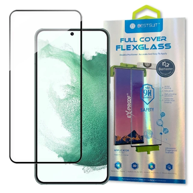 Bestsuit 3D Edge Nano Flexi Glass Glass Film Celoobrazovkové tvrzené sklo s rámečkem pro Samsung Galaxy S22 (S22 Plus) Transparent