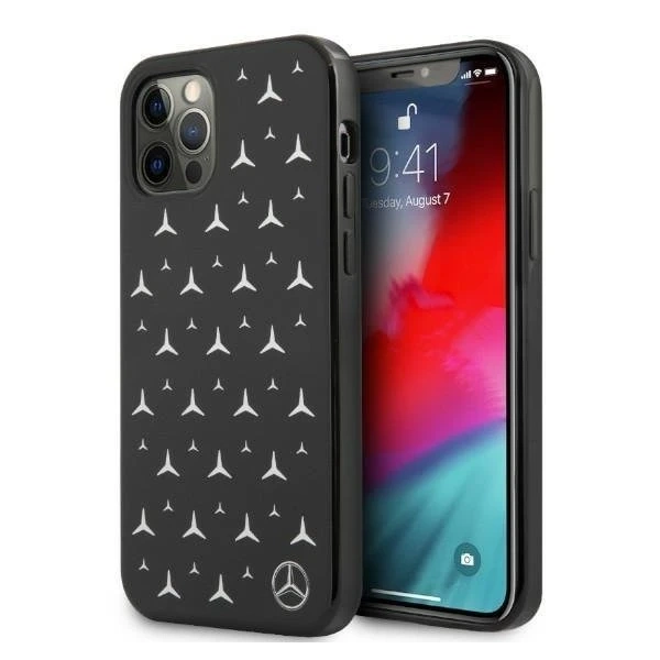 Mercedes MEHCP12MESPBK protective case for Apple iPhone 12 / 12 Pro 6.1" black/black hardcase Silver Stars Pattern