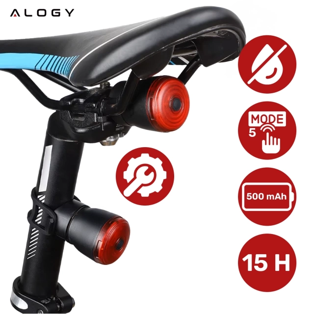 Bicycle rear light for the rear of the bike LED lighting rear light red aluminum waterproof IPX4 50lm Alogy