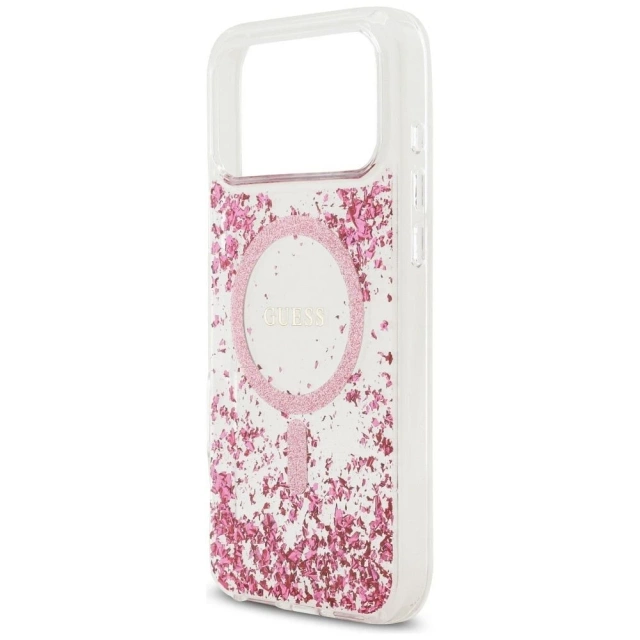 Etui Guess MagSafe do iPhone 17 Pro Max Resin Bottom Glitter Pink