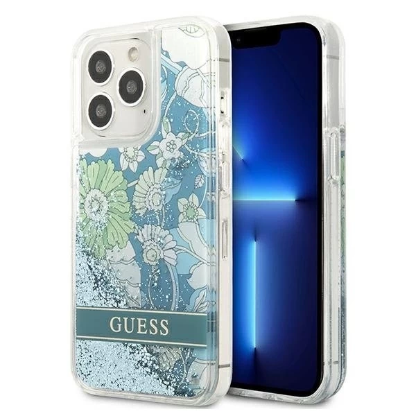Guess GUHCP13LLFLSN iPhone 13 Pro / 13 6,1" зелений/зелений твердий чохол Flower Liquid Glitter