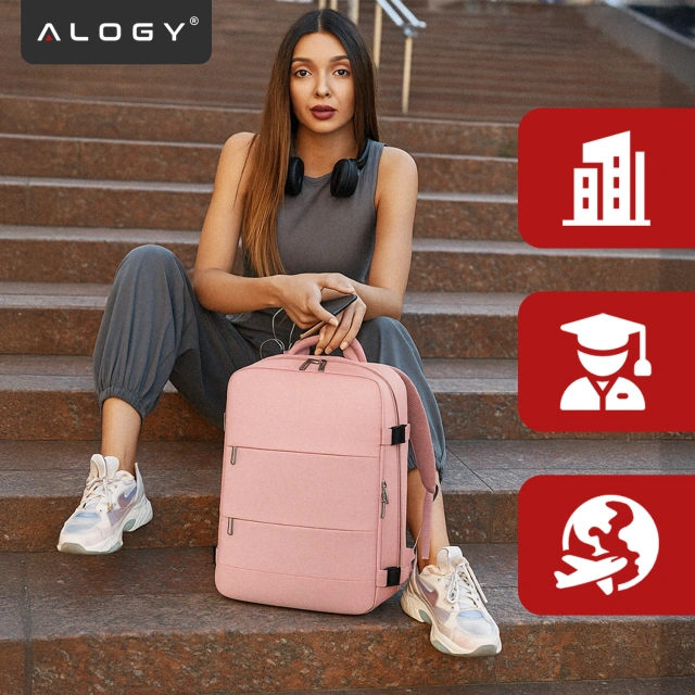 Plecak podróżny do samolotu Bagaż do SAMOLOTU 45x30x20 Wizzair Rayanair pracy szkoły Alogy Różowy