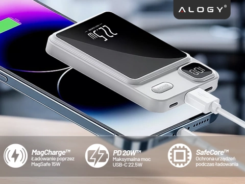 PowerBank Alogy MagCharge 22,5 W PD20W PowerDelivery Schnellladung 10000 mAh kabellos für MagSafe White