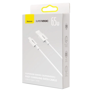 Kabel Baseus Superior Series SUPERVOOC USB-A na USB-C 65W 1m bílý