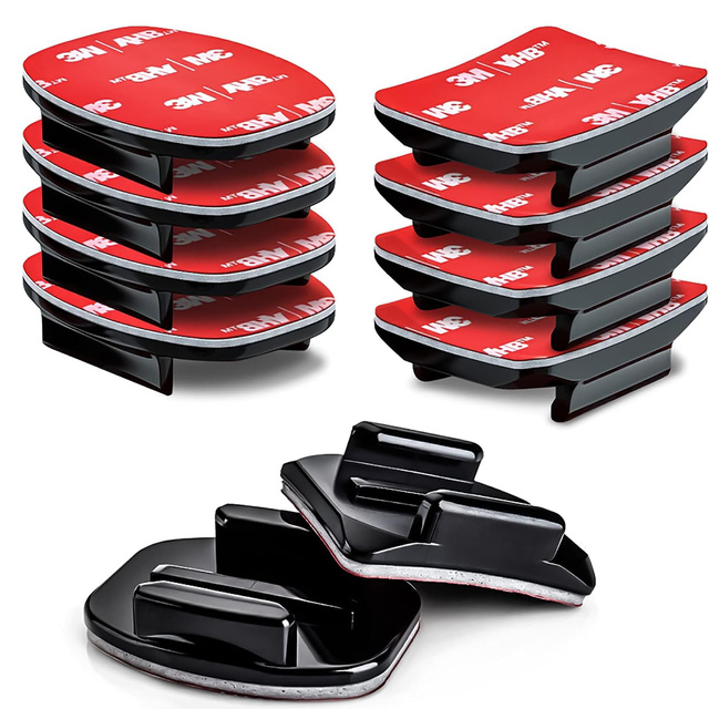 Set of flat and rounded mounting bases for GoPro, DJI Osmo Action, EKEN, SJCam, Insta360 sports cameras with 3M VHB Alogy tapes - 16 pieces