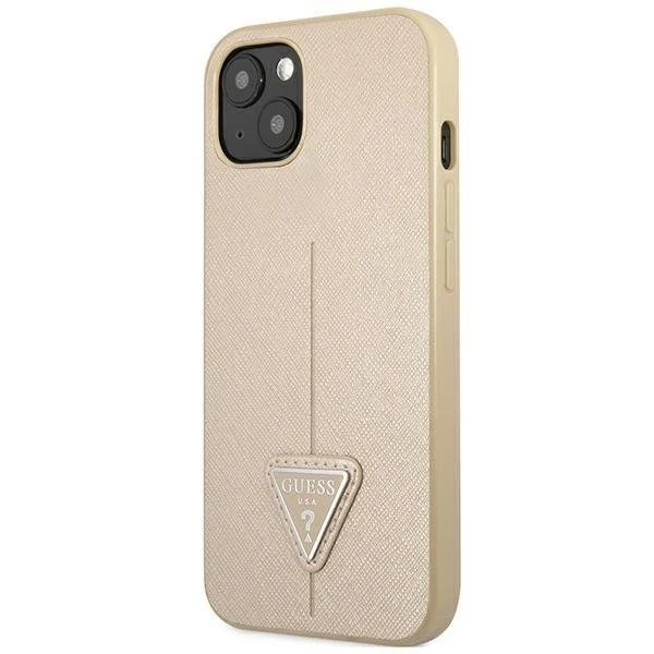 Etui Guess GUHCP14SPSATLE do Apple iPhone 14 6,1" béžové/béžové pevné puzdro SaffianoTriangle Logo