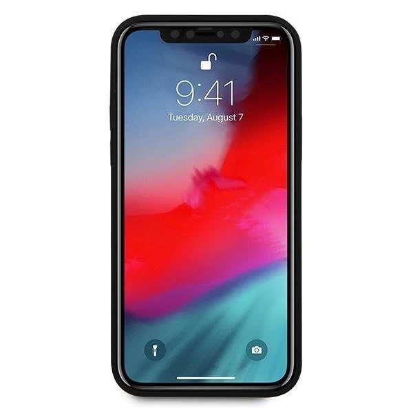 Guess GUHCP12LVSATMLRE iPhone 12 Pro Max 6,7" čierne/červené pevné puzdro Saffiano