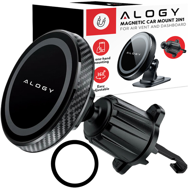 Magnetic car holder for phone, window, grille, cockpit, dashboard, car, phone, Alogy Black