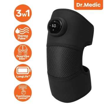 Vyhrievací pás s masážou na koleno, lakeť alebo rameno – vyhrievanie, úľava od bolesti kĺbov, rehabilitácia, termoterapia – Dr.Medic FlexTherm™ Black