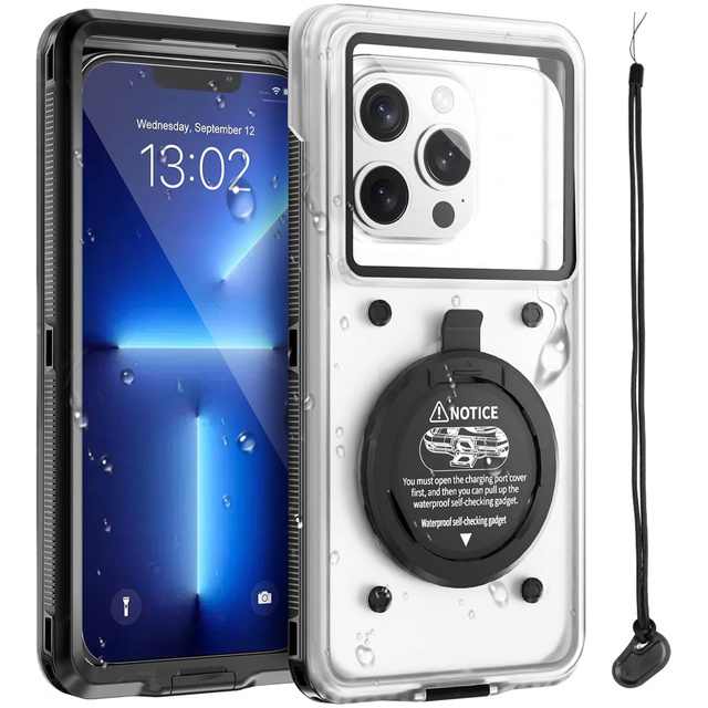 Waterproof case waterproof IPX68 universal for phones up to 6.9 inches Case water case Leash Alogy Black