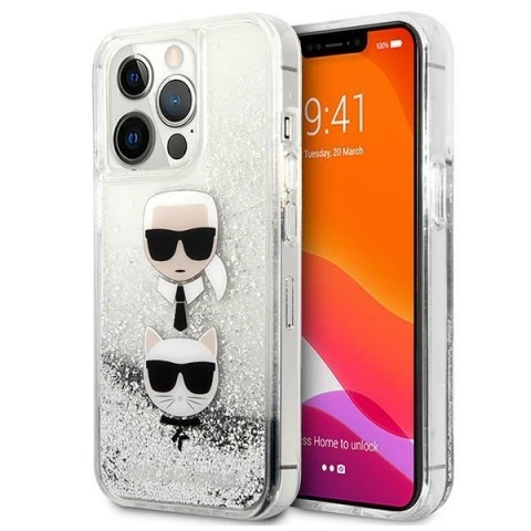 Karl Lagerfeld protective phone case KLHCP13LKICGLS for Apple iPhone 13 Pro / 13 6.1" silver/silver hardcase Liquid Glitter Karl