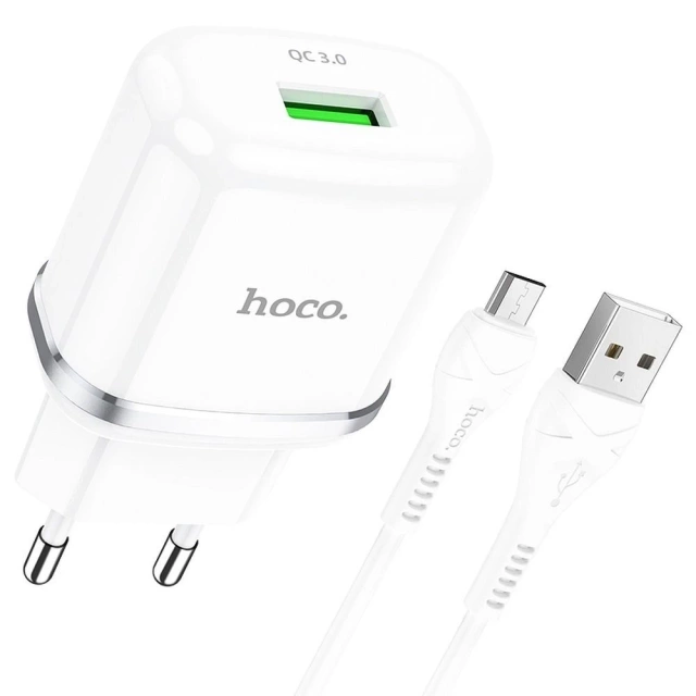 HOCO USB A nástěnná nabíječka USB A na Micro USB QC3.0 kabel 3A 18W N3 bílá