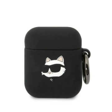 Schutzhülle für Kopfhörer Karl Lagerfeld KLA2RUNCHK für Apple AirPods 1/2 Cover schwarz/schwarz Silikon Choupette Head 3D