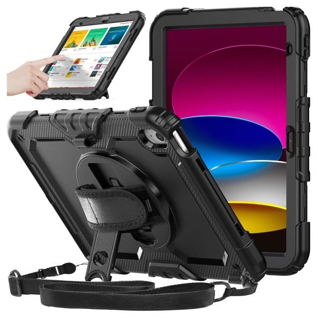 Etui ochronne Alogy Pirate Armor stojak pasek case obudowa do Apple iPad (10 Gen.) 2022 10.9" / iPad 11 A16 (11. Gen.) 2025 Czarne