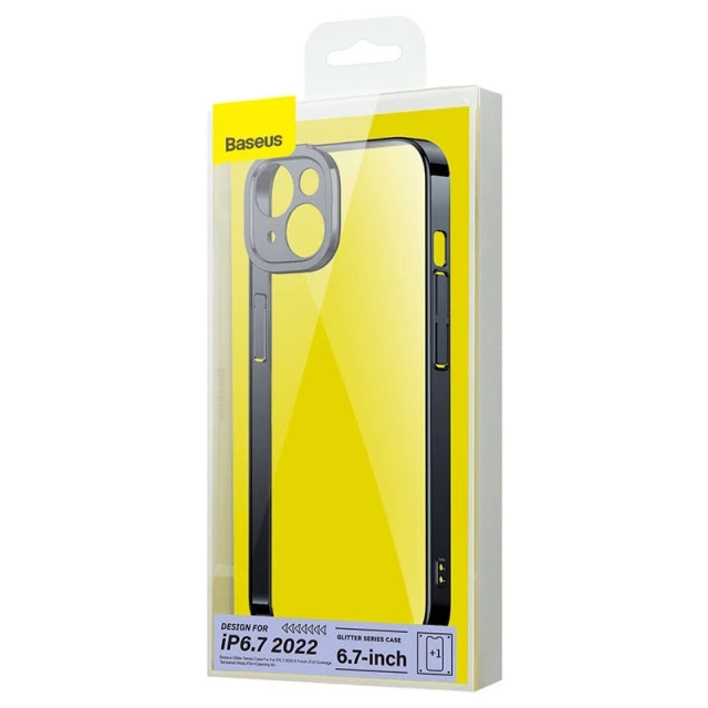 Ochranná sada Baseus Glitter Ochranné pouzdro a tvrzené sklo pro iPhone 14 Plus (černé)