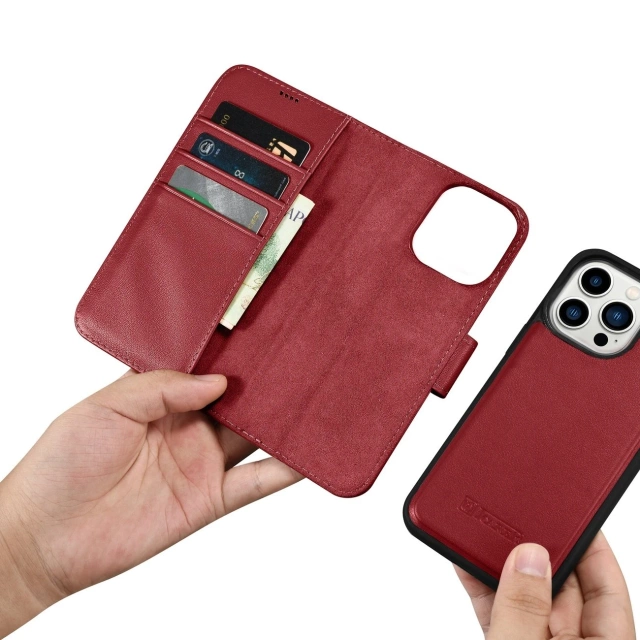 iCarer Wallet Case 2in1 for iPhone 14 Pro Max Leather Flip Cover Anti-RFID Red