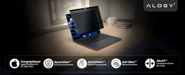 Magnetic Privacy Film for MacBook Air 13" 2018-2021 - Privacy Protection, Easy Installation, Storage Sleeve, Glare Reduction - Alogy SecureView™