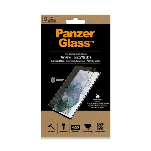 PanzerGlass E2E Microfracture glass for Samsung S22 Ultra G908 Case Friendly AntiBacterial black/black 7295