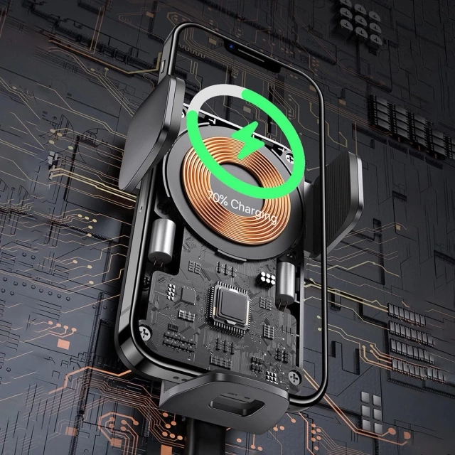 Baseus Wisdom Car Holder for a car phone with a QI inductive charger for a grille Black