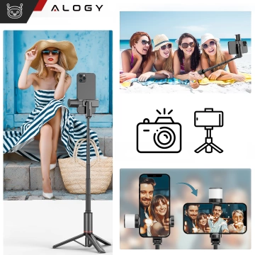 Selfie tyč Bluetooth stick Alogy Tripod Držiak telefónu na statív na fotografie s diaľkovým ovládaním 75,8 cm čierny