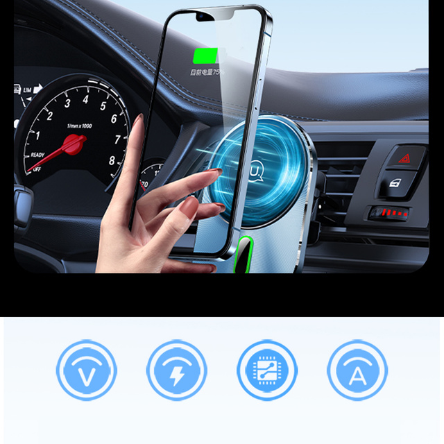 USAMS Magnetic Car Wireless Charging 15W indukčný držiak telefónu do auta do vetracieho otvoru. CD170DZ01 (US-CD170) sivá/sivá