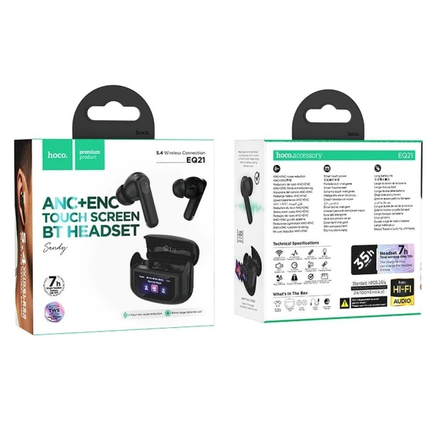 Hoco EQ21 ANC ENC TWS Headphones Black with LED Touchscreen