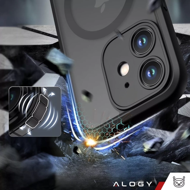 Hülle für Apple iPhone 12 Alogy MagSafe Hybrid Matte Case Matte Abdeckung mit Linsenschutz Schwarzglas