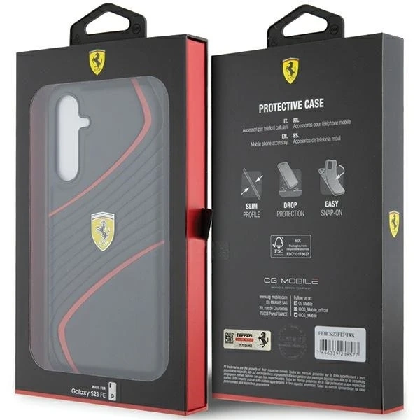 Etui Ferrari FEHCS23FEPTWK do Samsung Galaxy S23 FE S711 čierne/čierne pevné puzdro Twist Metal Logo