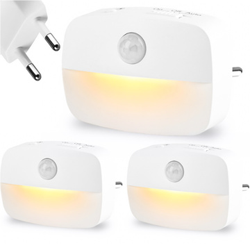 3x LED noční lampa s pohybovým senzorem do EU zásuvky, 3 barvy světla Alogy Night Light White