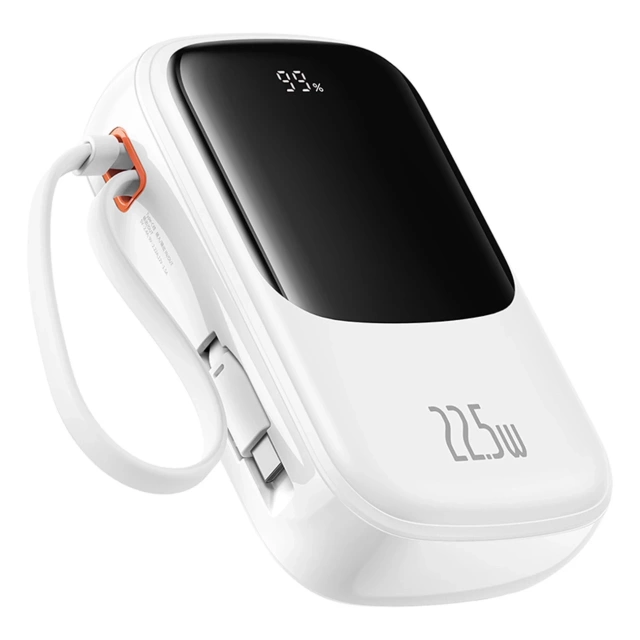 Powerbanka Baseus Qpow Pro 20000mAh 22,5W s vestavěným USB-C kabelem a displejem – bílá