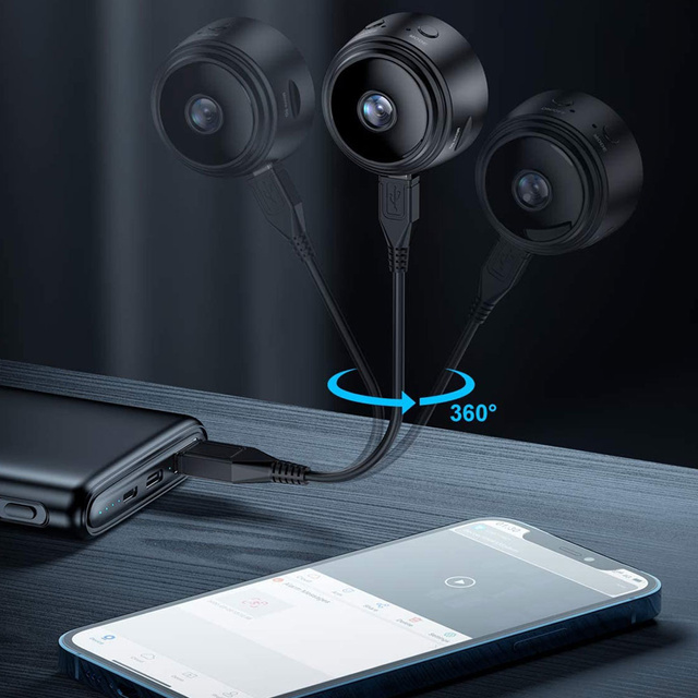 Špionážní kamera Skrytá detekce Diskrétní mini webkamera s přenosem dat WiFi Full HD IP černá