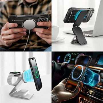 Pouzdro Supcase UB XT Mag MagSafe pro iPhone 16e černé se stojánkem